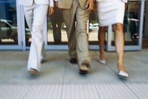 low section view of three people walking